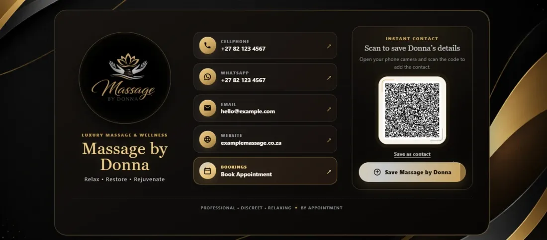 Massage by Donna interactive digital business card