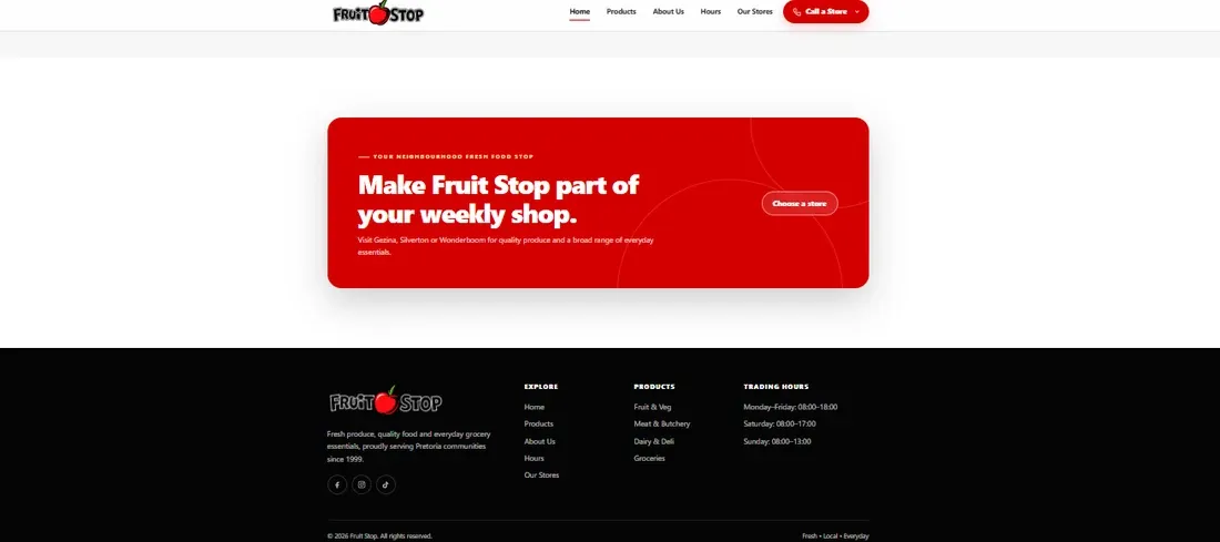Fruit Stop modern grocery website home page
