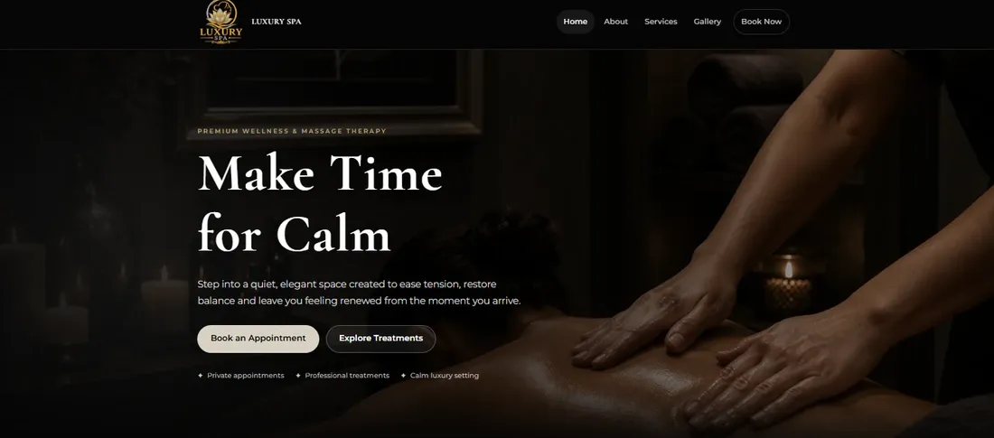 Lux Spa desktop website