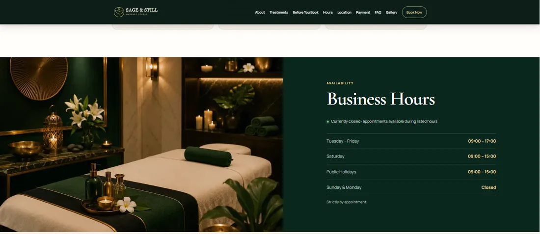 Sage & Still Massage Studio website
